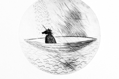 The poet's boat. Drypoint etchings, 10.5 × 10.5 cm, 2016.