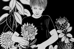 Garden of Africa. Linocut,
Size of plate 63 x 44 cm, 2016.